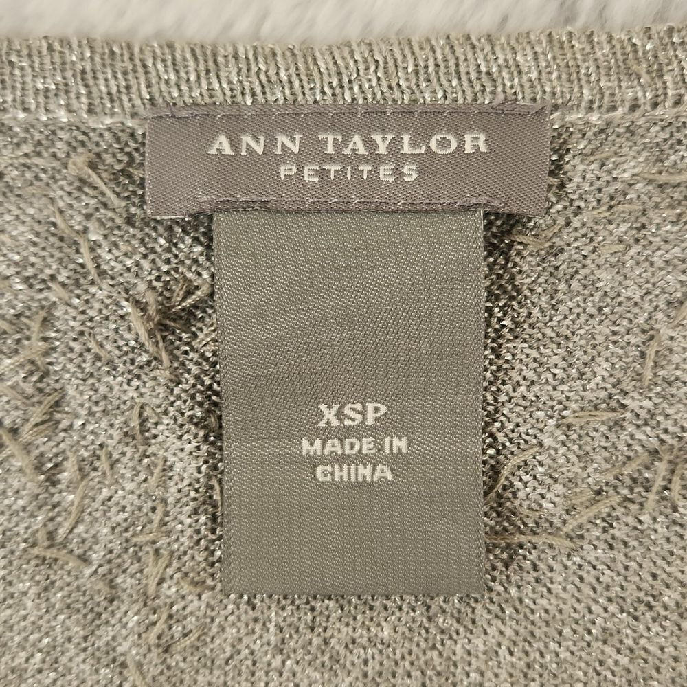 *Ann Taylor Petites Silver Beaded Wrap Sweater Top XSP Metallic Holiday - Picture 9 of 12